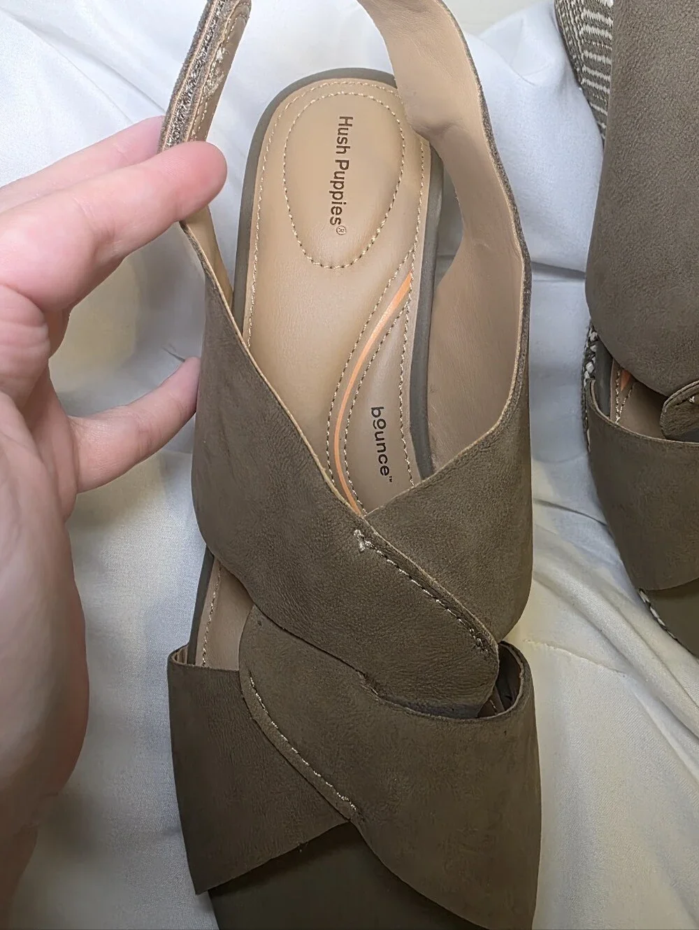 Hush Puppies Khaki Woven Chevron Wedge Sandals Size 9.5